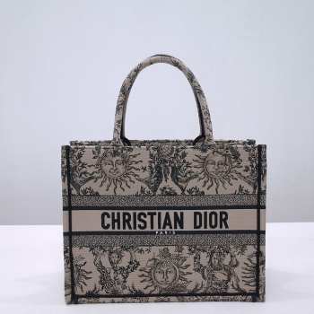 Uubags | Dior Medium Book Tote Beige and Black Toile de Jouy Soleil Embroidery