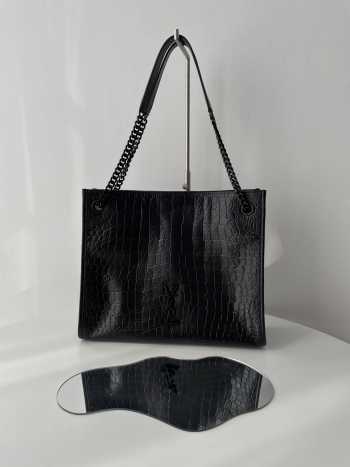 Uubags | Niki Shopping In Black Crocodile-Embossed Leather Bag 33x27x11,5cm