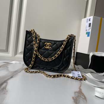 Uubags | Chanel Hobo Bag Grinded Denim & Gold Metallic Black 20x24x6cm