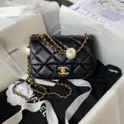 Uubags | Chanel Small Foldable Bag Pearlescent Lambskin, Imitation Pearls & Black Metal Black - 1