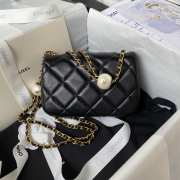 Uubags | Chanel Small Foldable Bag Pearlescent Lambskin, Imitation Pearls & Black Metal Black - 3