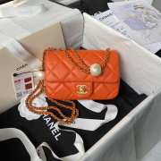 Uubags | Chanel Small Foldable Bag Pearlescent Lambskin, Imitation Pearls & Orange Metal Orange - 1