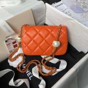 Uubags | Chanel Small Foldable Bag Pearlescent Lambskin, Imitation Pearls & Orange Metal Orange - 5