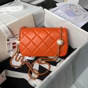 Uubags | Chanel Foldable Bag Pearlescent Lambskin, Imitation Pearls & Orange Metal Orange - 4