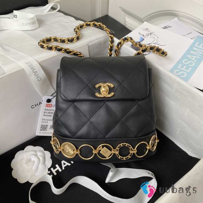 Chanel Black Calfskin Leather Backpack With Gold-Tone Metal 18x18x8cm - 1