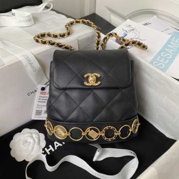 Chanel Black Calfskin Leather Backpack With Gold-Tone Metal 18x18x8cm