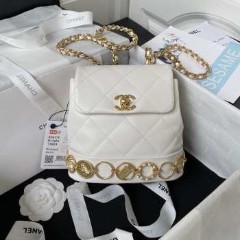 Chanel White Calfskin Leather Backpack With Gold-Tone Metal 18x18x8cm