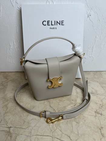 Uubags | Celine Mini Bucket Triomphe In Smooth Calfskin Light Stone 13.5x12.5x5cm