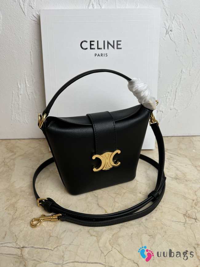 Uubags | Celine Mini Bucket Triomphe In Smooth Calfskin Black 13.5x12.5x5cm - 1