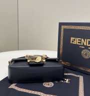 Uubags | Fendi Fendace Brooch Mini Baguette Black Bag 19.5x13x5cm - 4