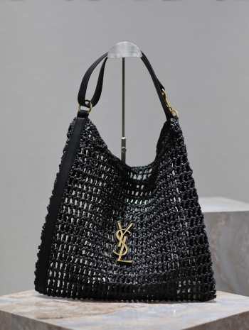 Uubags | YSL Oxalis Bag In Raffia Macrame Black 37x40x3cm