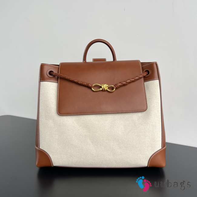 Uubags | Andiamo backpack in weathered leather and canvas with signature knot 48x40x20cm - 1