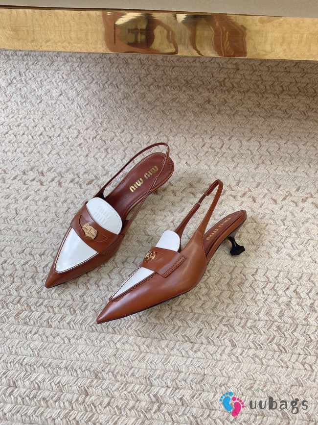 Uubags | Miu Miu brown leather slingback loafer pumps 02 - 1