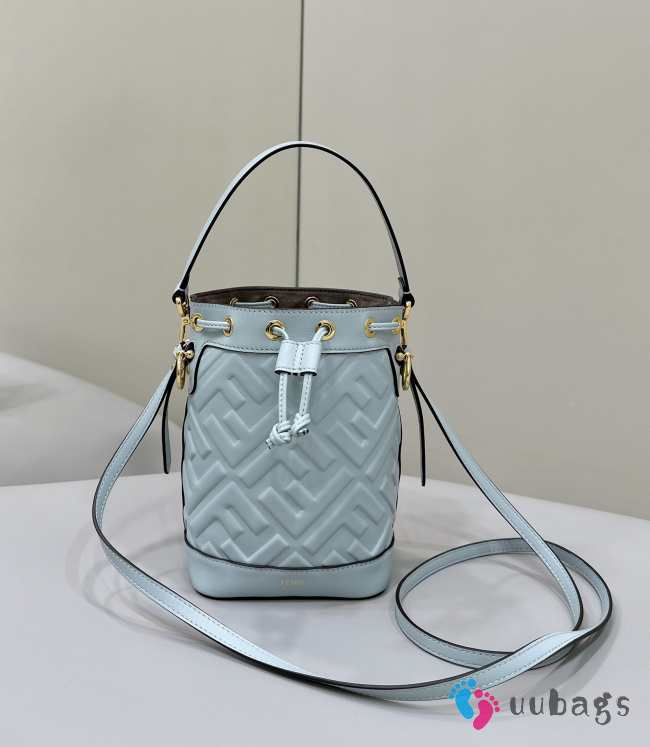 Uubags | Fendi Mon Tresor light blue leather mini-bag with FF motif 12x14x18cm - 1