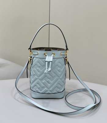 Uubags | Fendi Mon Tresor light blue leather mini-bag with FF motif 12x14x18cm