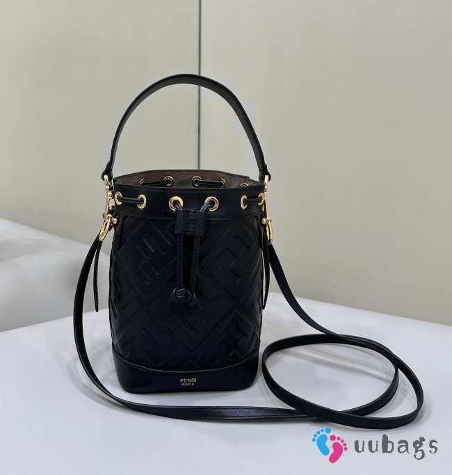 Uubags | Fendi Mon Tresor light black leather mini-bag with FF motif 12x14x18cm - 1