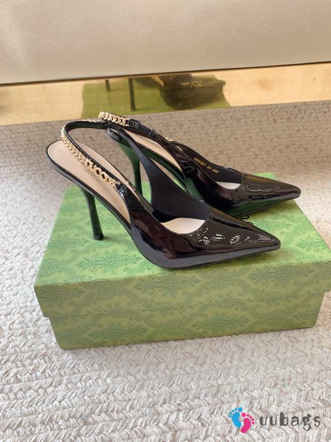 Uubags | Gucci Rosso Ancora black patent leather slingback pump - 1