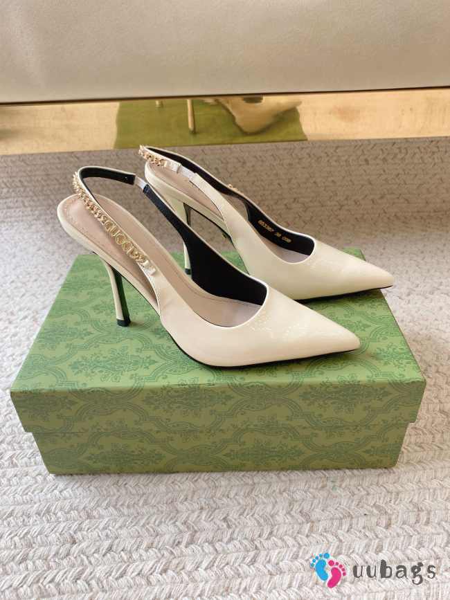 Uubags | Gucci Rosso Ancora white patent leather slingback pump - 1