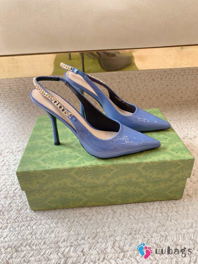 Uubags | Gucci Rosso Ancora blue patent leather slingback pump - 1