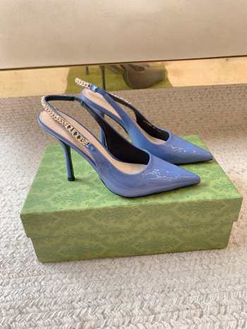 Uubags | Gucci Rosso Ancora blue patent leather slingback pump