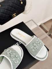 Uubags | Chanel Tweed Chain Logo Lettering Mule Slippers In Green - 6