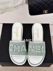 Uubags | Chanel Tweed Chain Logo Lettering Mule Slippers In Green 4.5cm - 3