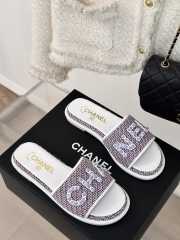 Uubags | Chanel Tweed Chain Logo Lettering Mule Slippers In Purple - 1