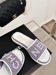 Uubags | Chanel Tweed Chain Logo Lettering Mule Slippers In Purple - 2