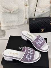 Uubags | Chanel Tweed Chain Logo Lettering Mule Slippers In Purple 4.5cm - 1