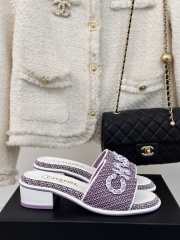 Uubags | Chanel Tweed Chain Logo Lettering Mule Slippers In Purple 4.5cm - 3