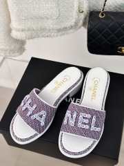 Uubags | Chanel Tweed Chain Logo Lettering Mule Slippers In Purple 4.5cm - 4