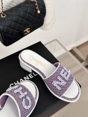 Uubags | Chanel Tweed Chain Logo Lettering Mule Slippers In Purple 4.5cm - 2