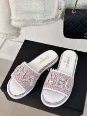 Uubags | Chanel Tweed Chain Logo Lettering Mule Slippers In Pink - 6