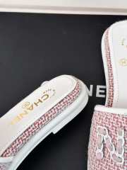 Uubags | Chanel Tweed Chain Logo Lettering Mule Slippers In Pink - 5