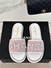 Uubags | Chanel Tweed Chain Logo Lettering Mule Slippers In Pink - 3