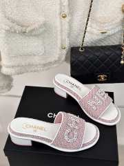 Uubags | Chanel Tweed Chain Logo Lettering Mule Slippers In Pink 4.5cm - 1