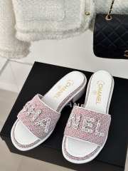 Uubags | Chanel Tweed Chain Logo Lettering Mule Slippers In Pink 4.5cm - 5