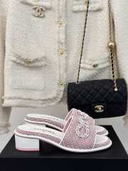 Uubags | Chanel Tweed Chain Logo Lettering Mule Slippers In Pink 4.5cm - 4