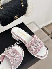 Uubags | Chanel Tweed Chain Logo Lettering Mule Slippers In Pink 4.5cm - 3