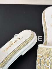 Uubags | Chanel Tweed Chain Logo Lettering Mule Slippers In Yellow - 6