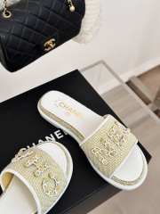 Uubags | Chanel Tweed Chain Logo Lettering Mule Slippers In Yellow - 5