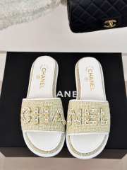 Uubags | Chanel Tweed Chain Logo Lettering Mule Slippers In Yellow - 4