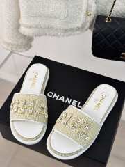 Uubags | Chanel Tweed Chain Logo Lettering Mule Slippers In Yellow - 3