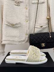 Uubags | Chanel Tweed Chain Logo Lettering Mule Slippers In Yellow - 2