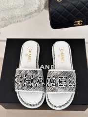 Uubags | Chanel Tweed Chain Logo Lettering Mule Slippers In Black - 3