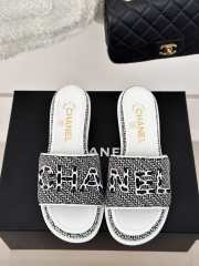 Uubags | Chanel Tweed Chain Logo Lettering Mule Slippers In Black 4.5cm - 6