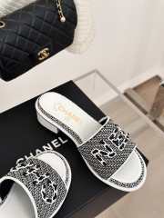 Uubags | Chanel Tweed Chain Logo Lettering Mule Slippers In Black 4.5cm - 4