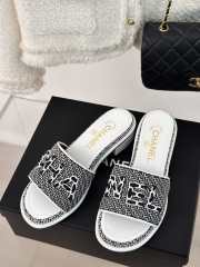 Uubags | Chanel Tweed Chain Logo Lettering Mule Slippers In Black 4.5cm - 2