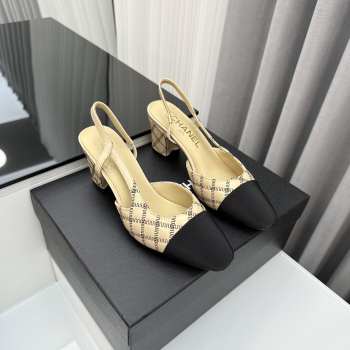 Uubags | Chanel Slingback Beige & Black Goatskin & Grosgrain 4.5cm