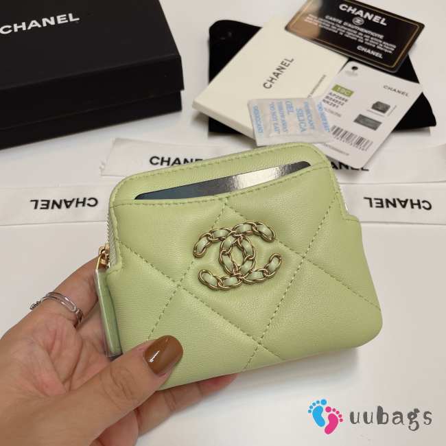 Uubags | Chanel 19 Coin Purse With Zipper Avocado Green 9.5x10.5x2.5cm - 1